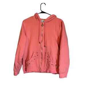 Silver Wear Pink Long Sleeve Hooded Studded Trim Sweat Jacket Women Sz L